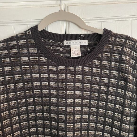 VTG Geoffrey Beene Mens Sweater MED Brown Geometric Grandpa Professor Cosby EUC - Picture 3 of 8